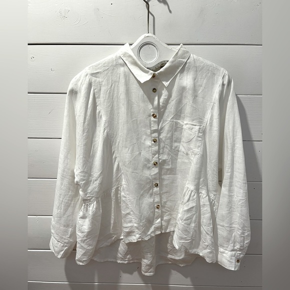 🤍HOLDING HORSES for Anthropologie – White Buttoned Linen Blouse – Size S - Picture 1 of 9